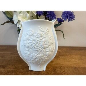 Vintage Kaiser Germany White Bisque Floral Vase Signed M Frey Porcelain Wedding